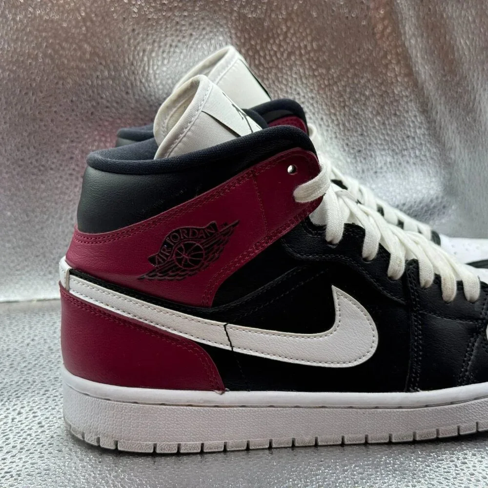 Size 9.5 Nike Air Jordan 1 Black Mid Noble‎ Red White Mens Sneaker BQ6472-016